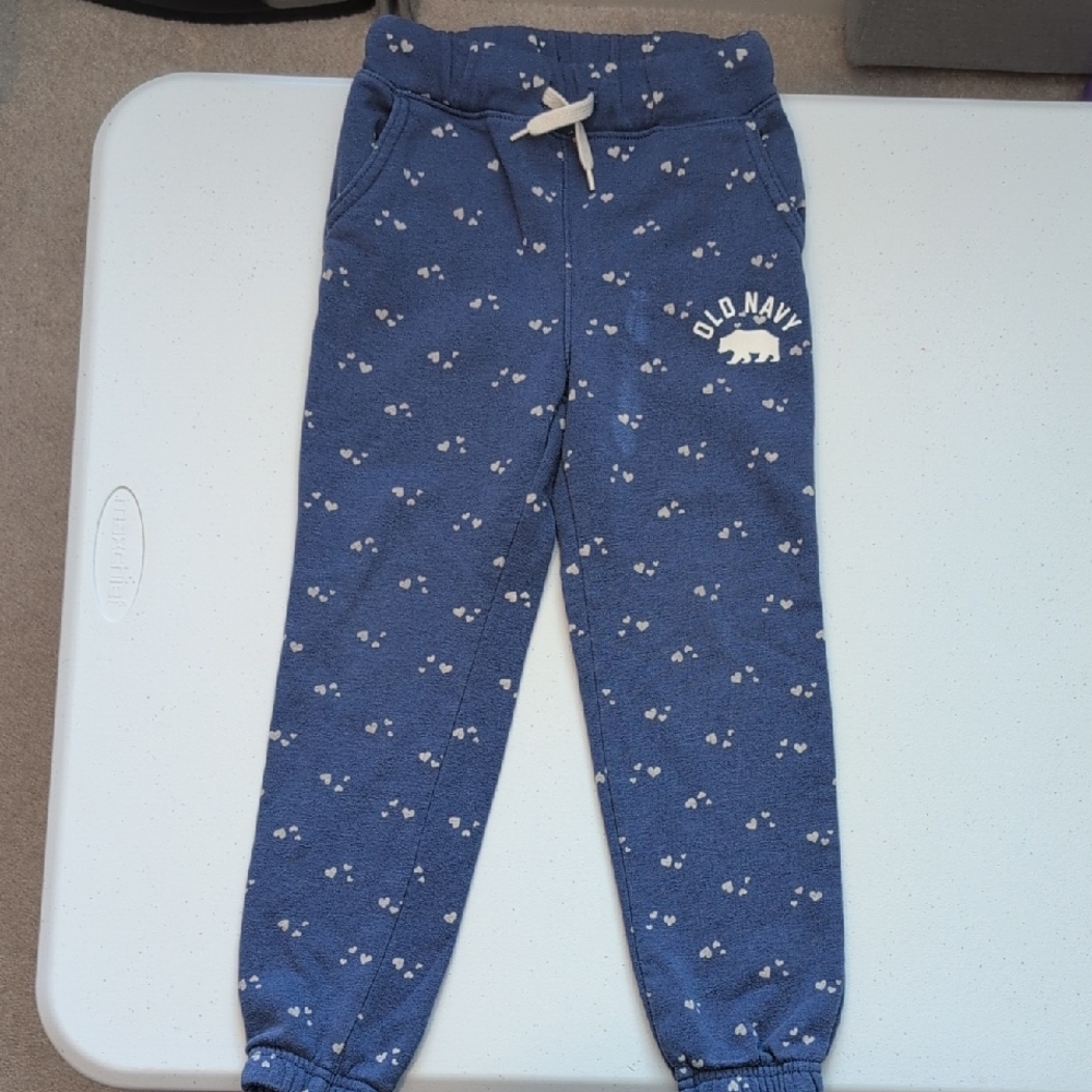 Old Navy Blue Jogger Sweatpants with Cream Heart Accents